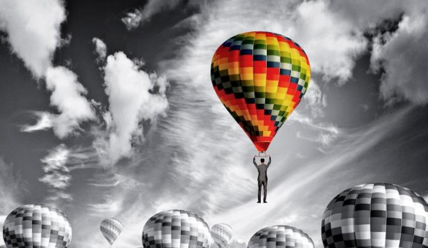 Change, road to success, hot air balloon