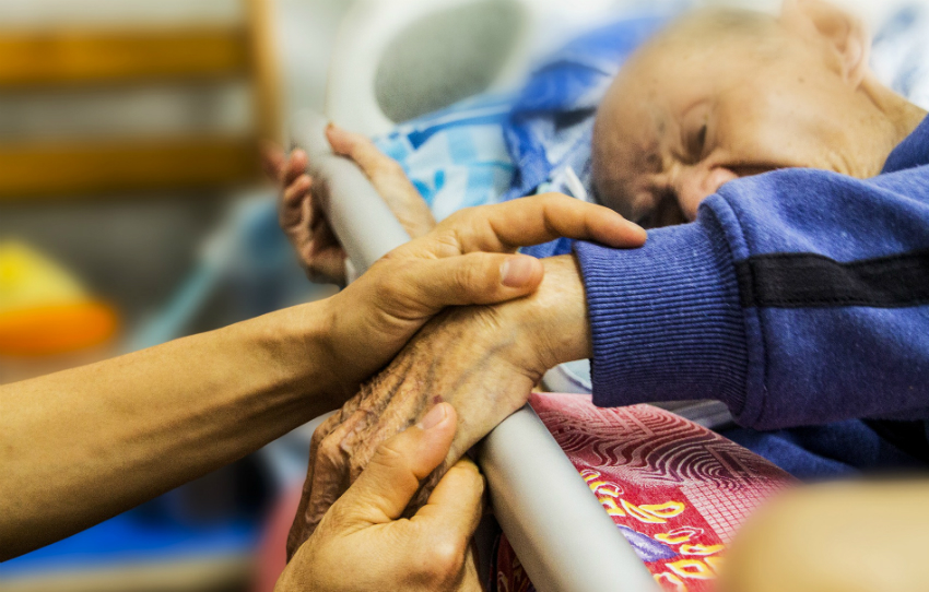 old man, holding hands, aged care