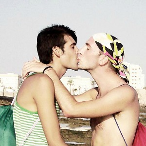 Gay couple kissing